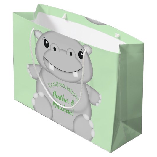 Hippo Baby Shower Große Geschenktüte (Rückseite Schrägansicht)
