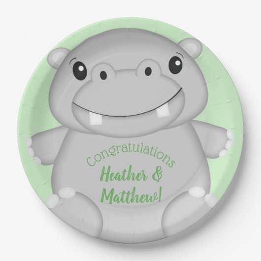 Hippo Baby Shower Pappteller (Vorderseite)