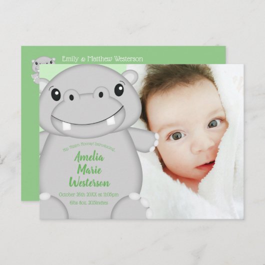 Hippo Baby Shower Postkarte (Vorne/Hinten)
