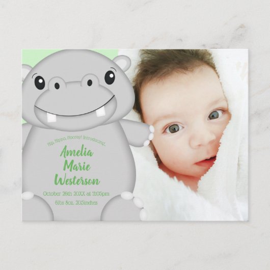Hippo Baby Shower Postkarte (Vorderseite)