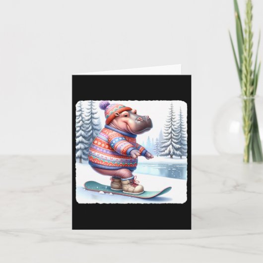 Hippo Balancing auf Snowboard. Snowboarden Karte (Vorderseite)