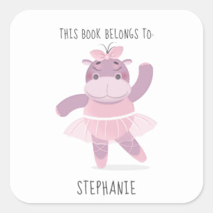 Hippo Ballerina Dieses Buch gehört zu Square Stick Quadratischer Aufkleber