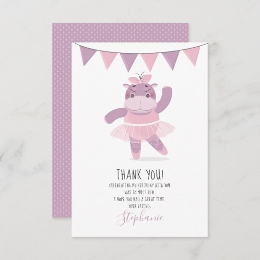Hippo Ballerina Vielen Dank Einladung (Vorne/Hinten)