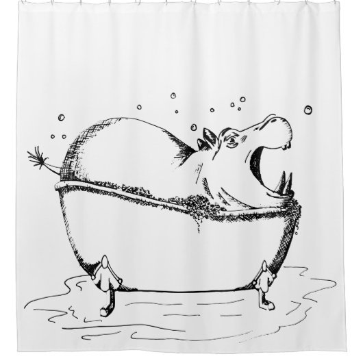 Hippo Bath Fun Illustration Black Duschvorhang (Vorderseite)