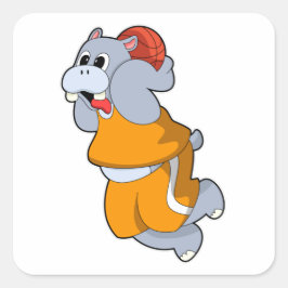 Hippo bei Basketball Sports Quadratischer Aufkleber