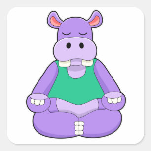 Hippo bei Yoga im Sitzen Quadratischer Aufkleber