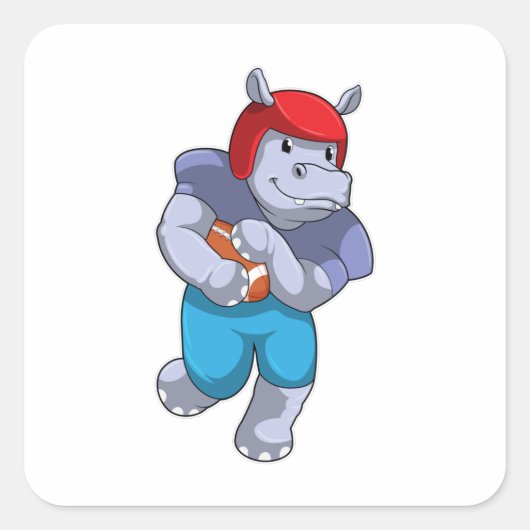 Hippo beim Fußballsport Quadratischer Aufkleber (Vorderseite)