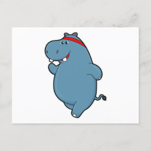 Hippo beim Laufen mit Headband Postkarte