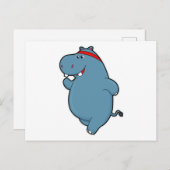Hippo beim Laufen mit Headband Postkarte (Vorne/Hinten)