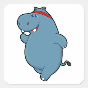 Hippo beim Laufen mit Headband Quadratischer Aufkleber
