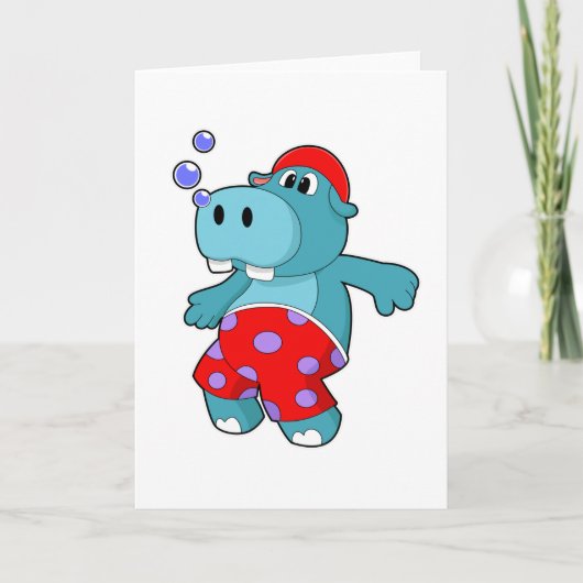 Hippo beim Schwimmen mit Schwimmstämmen Karte (Vorderseite)