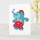 Hippo beim Schwimmen mit Schwimmstämmen Karte (Gelbe Blume)