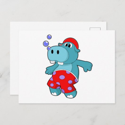 Hippo beim Schwimmen mit Schwimmstämmen Postkarte (Vorne/Hinten)