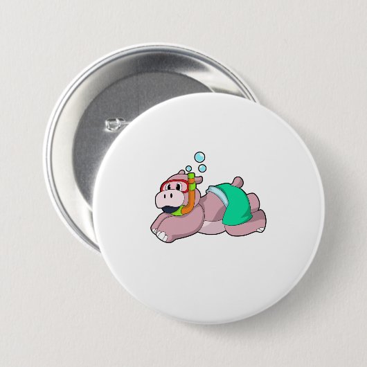 Hippo beim Tauchen mit Schnorchel Button (Vorne & Hinten)