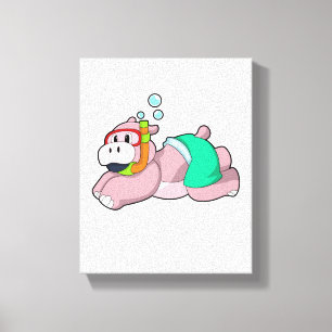 Hippo beim Tauchen mit Schnorchel Leinwanddruck