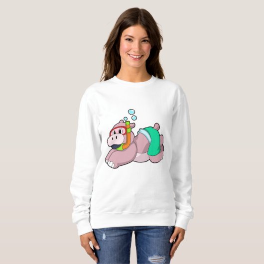 Hippo beim Tauchen mit Schnorchel Sweatshirt (Vorne ganz)