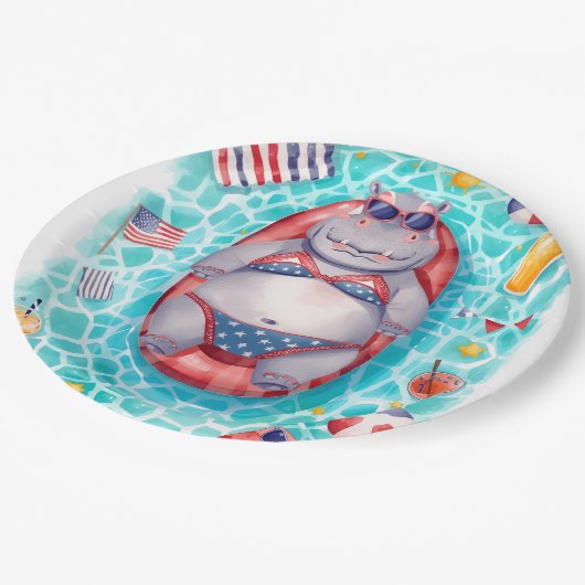 Hippo Bikini in Pool Party Pappteller (Schrägansicht)