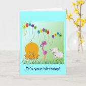 Hippo, Birdy, 2 Ewe Birthday Card Karte (Gelbe Blume)