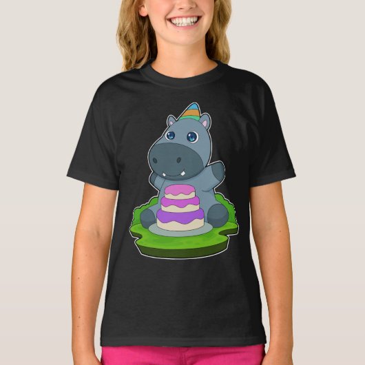 Hippo Birthday Cake T-Shirt (Vorderseite)