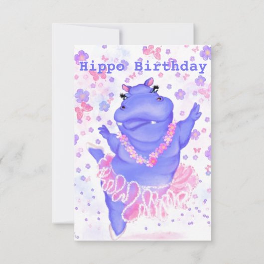 Hippo Birthday Card Ballerina Hippo - Ihr Name (Rückseite)