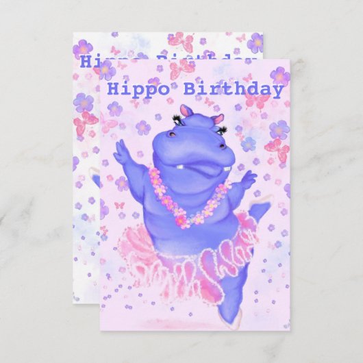 Hippo Birthday Card Ballerina Hippo - Ihr Name (Vorne/Hinten)