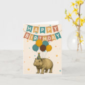 Hippo Birthday Card - Süße Tier mit Balloons Karte (Gelbe Blume)