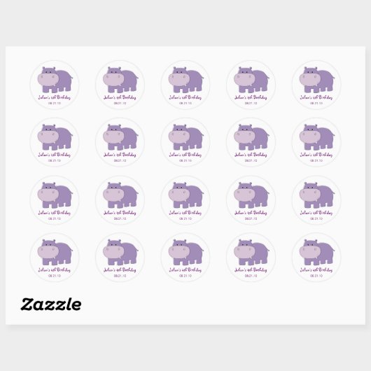 Hippo Birthday Cupcake Topper Sticker (Blatt)