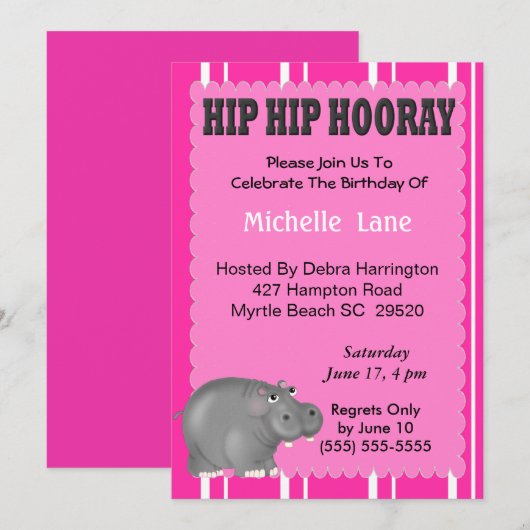 Hippo Birthday Einladung (Vorne/Hinten)