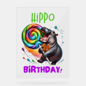 Hippo Birthday fröhlich, farbenfroh Candy Swirl | Acrylschild (Vorderseite)