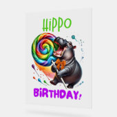 Hippo Birthday fröhlich, farbenfroh Candy Swirl | Acrylschild (Winkel)