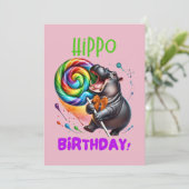 Hippo Birthday fröhlich, farbenfroh Candy Swirl | Einladung (Stehend Vorderseite)