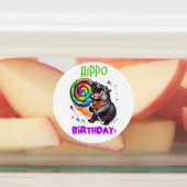 Hippo Birthday fröhlich, farbenfroh Candy Swirl | Etiketten (Befestigt)