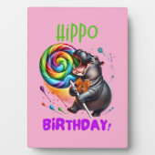 Hippo Birthday fröhlich, farbenfroh Candy Swirl | Fotoplatte (Vorderseite)
