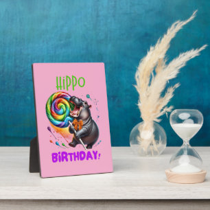 Hippo Birthday fröhlich, farbenfroh Candy Swirl Fotoplatte