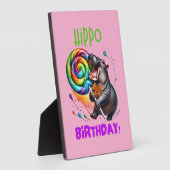 Hippo Birthday fröhlich, farbenfroh Candy Swirl | Fotoplatte (Seite)