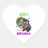 Hippo Birthday fröhlich, farbenfroh Candy Swirl | Herz-Aufkleber (Vorderseite)