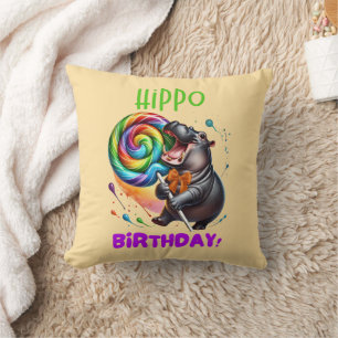 Hippo Birthday fröhlich, farbenfroh Candy Swirl Kissen