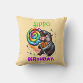 Hippo Birthday fröhlich, farbenfroh Candy Swirl | Kissen