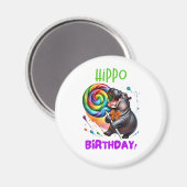 Hippo Birthday fröhlich, farbenfroh Candy Swirl | Magnet (Vorderseite/Rückseite)