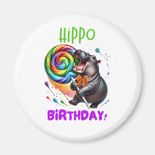 Hippo Birthday fröhlich, farbenfroh Candy Swirl Magnet