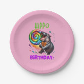 Hippo Birthday fröhlich, farbenfroh Candy Swirl | Pappteller (Vorderseite)