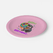 Hippo Birthday fröhlich, farbenfroh Candy Swirl | Pappteller (Schrägansicht)