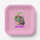 Hippo Birthday fröhlich, farbenfroh Candy Swirl | Pappteller (Vorderseite)