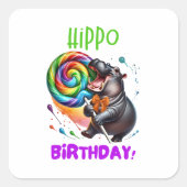 Hippo Birthday fröhlich, farbenfroh Candy Swirl | Quadratischer Aufkleber (Vorderseite)