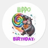 Hippo Birthday fröhlich, farbenfroh Candy Swirl | Runder Aufkleber (Vorderseite)
