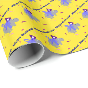 Hippo Birthday Gift Wrap Wrapping Papier Geschenkpapier