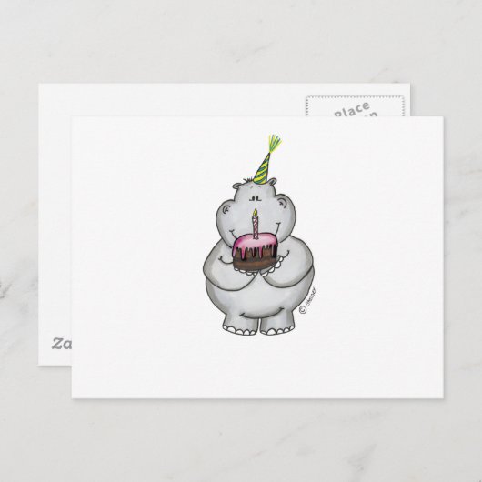 Hippo Birthday - Happy Birthday Postkarte (Vorne/Hinten)