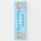 Hippo Birthday Party Blue Banner (Vertikal)