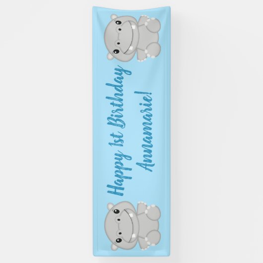 Hippo Birthday Party Blue Banner (Vertikal)