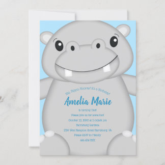 Hippo Birthday Party Blue Einladung